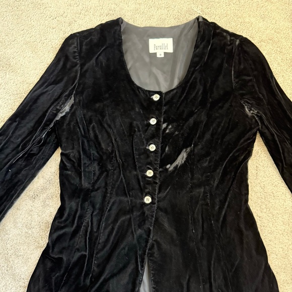 VINTAGE 90S Y2K WIDE SLEEVE VELVET HALF BUTTON DOWN JACKET - Picture 6 of 7